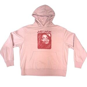 Janet Jackson Graphic Portrait Hoodie Womens Size Medium Cotton‎ Blend Pink